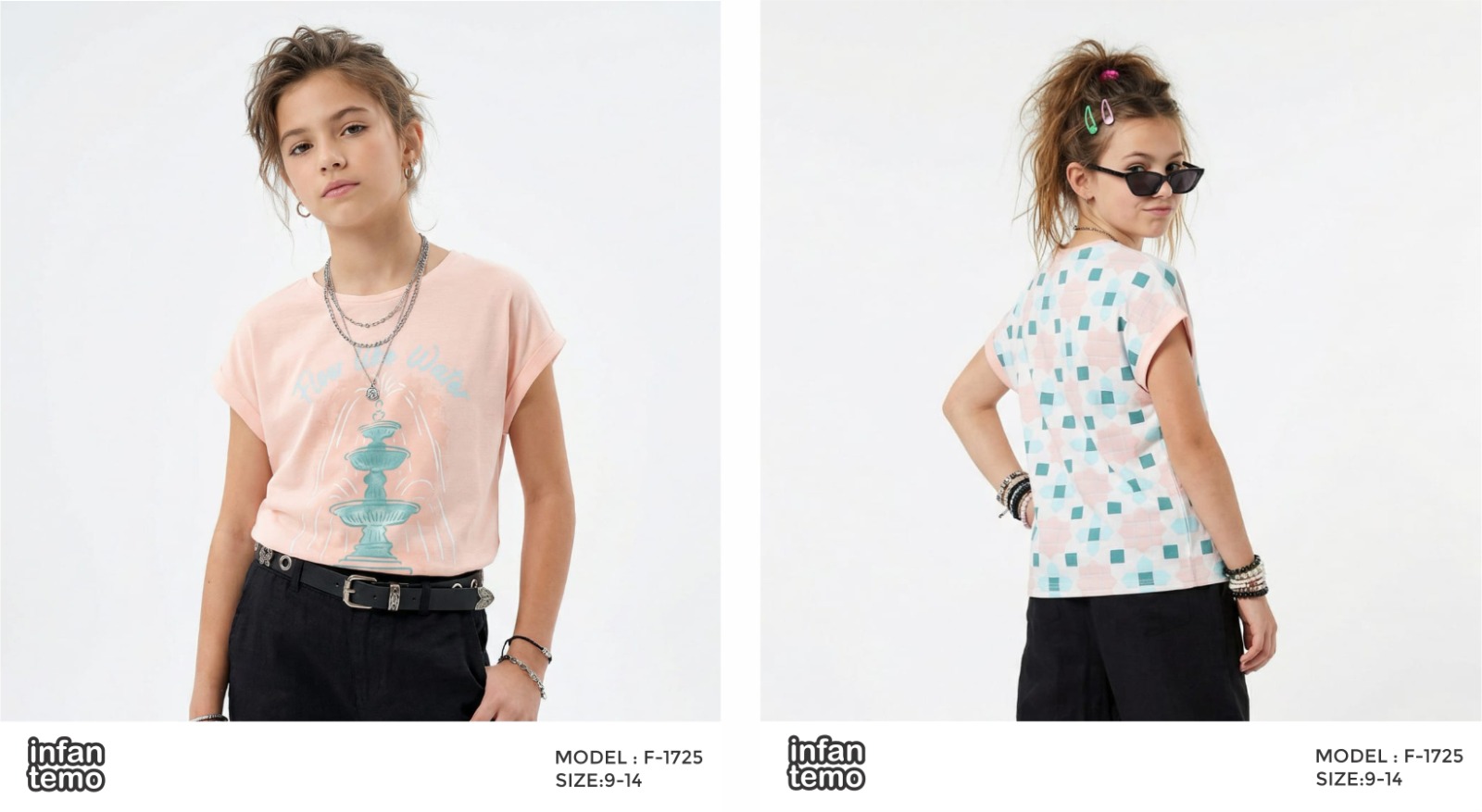 تيشيرت بناتي بنقشة مائية