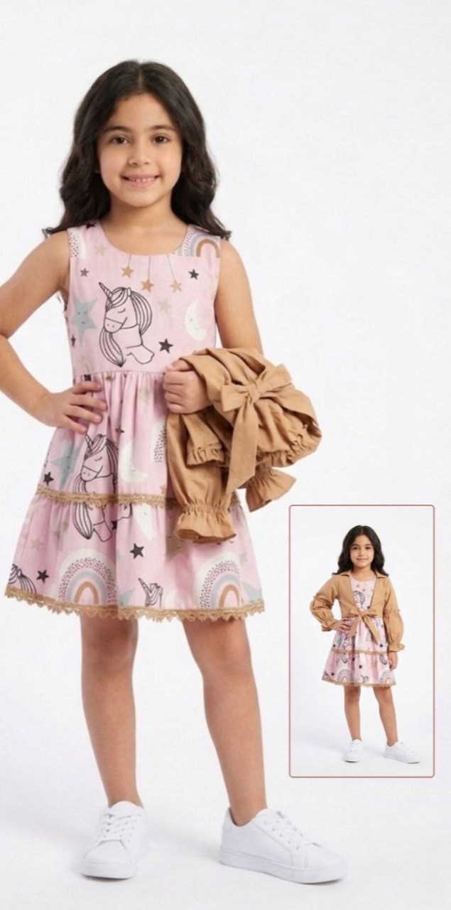 فستان قطن بطبعة يونيكورن للأطفال
