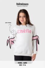 ⁦سويت-شيرت شتوي بناتي بتصميم فيونكات جانبية⁩ - الصورة ⁦2⁩